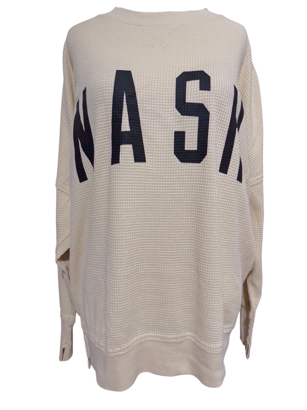 Nash Beige Oversized Waffle Knit Lightweight Sweatshirt Size Medium Large